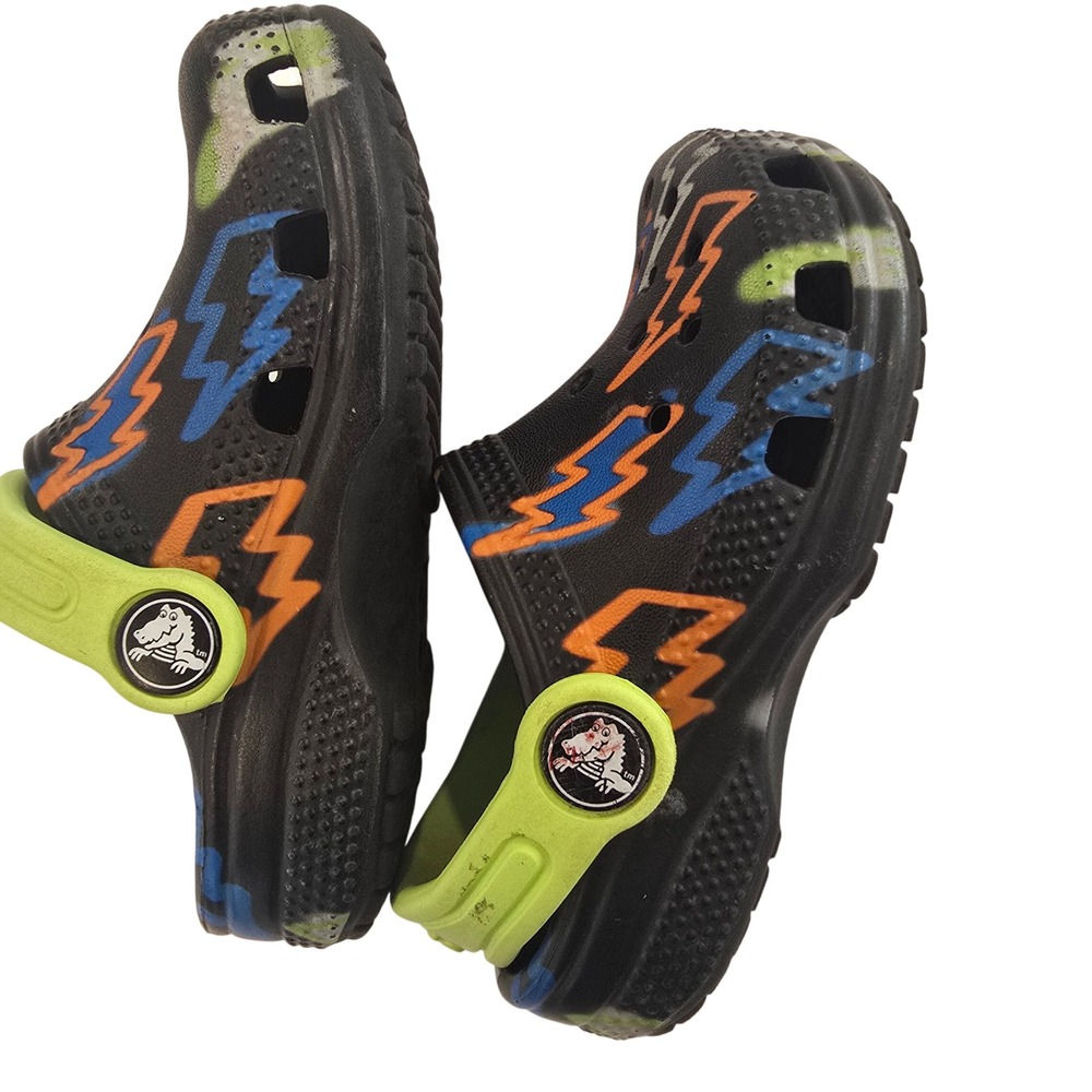 Crocs‎ Kids Classic Clog Lightning Bolt Black Lime Green Size C7 - Picture 8 of 15
